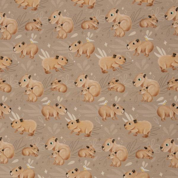 Baumwolljersey Capybara Friends Camel by Mrs. Mint Design von Swafing